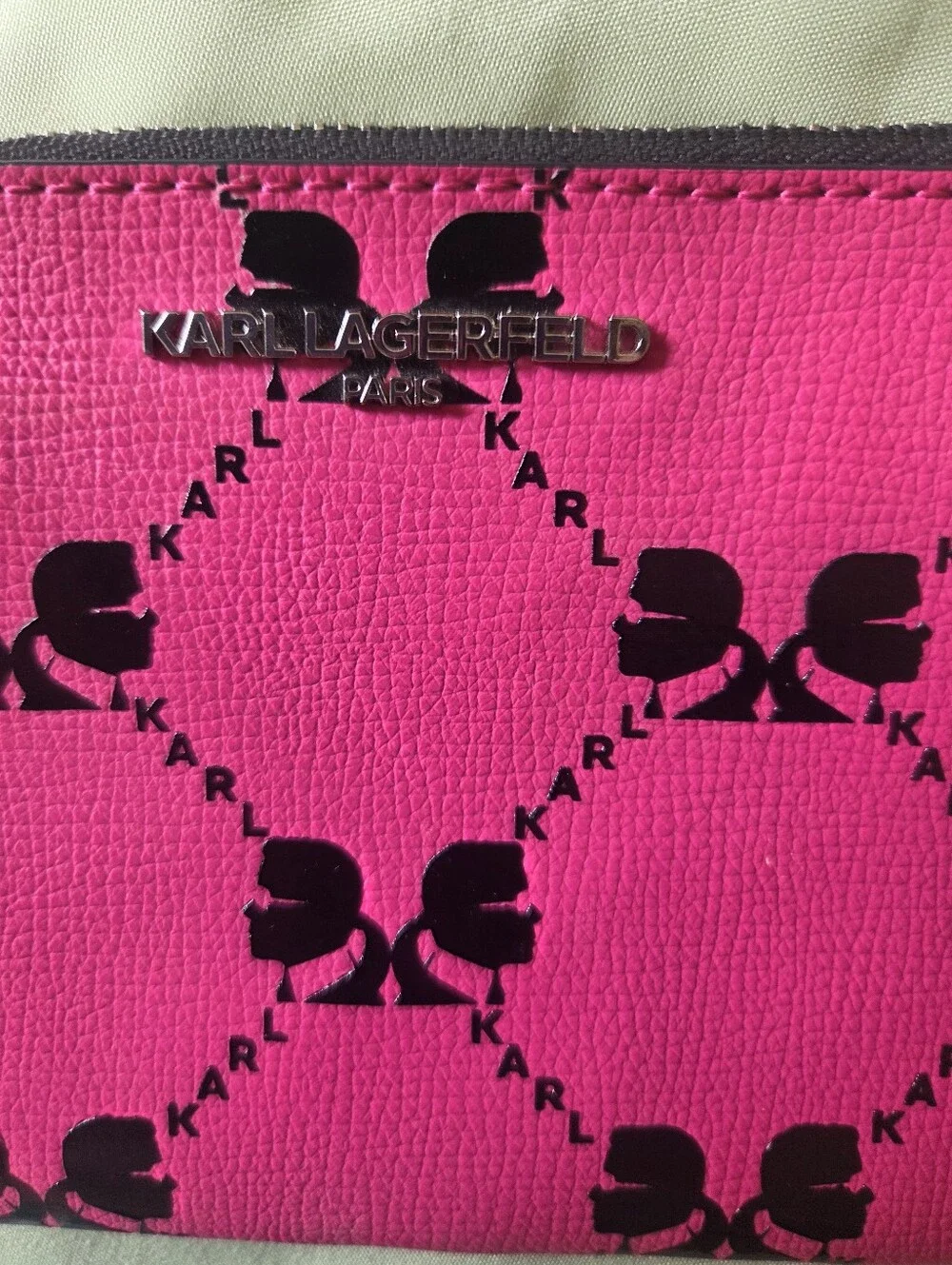 NEW Karl Lagerfeld Hot Pink Wristlet with Black Logo Pattern